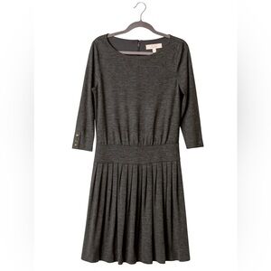LOFT Women’s Size 8 Dark Gray Pleated Knit Dress – 3/4 Sleeve Fit & Flare
